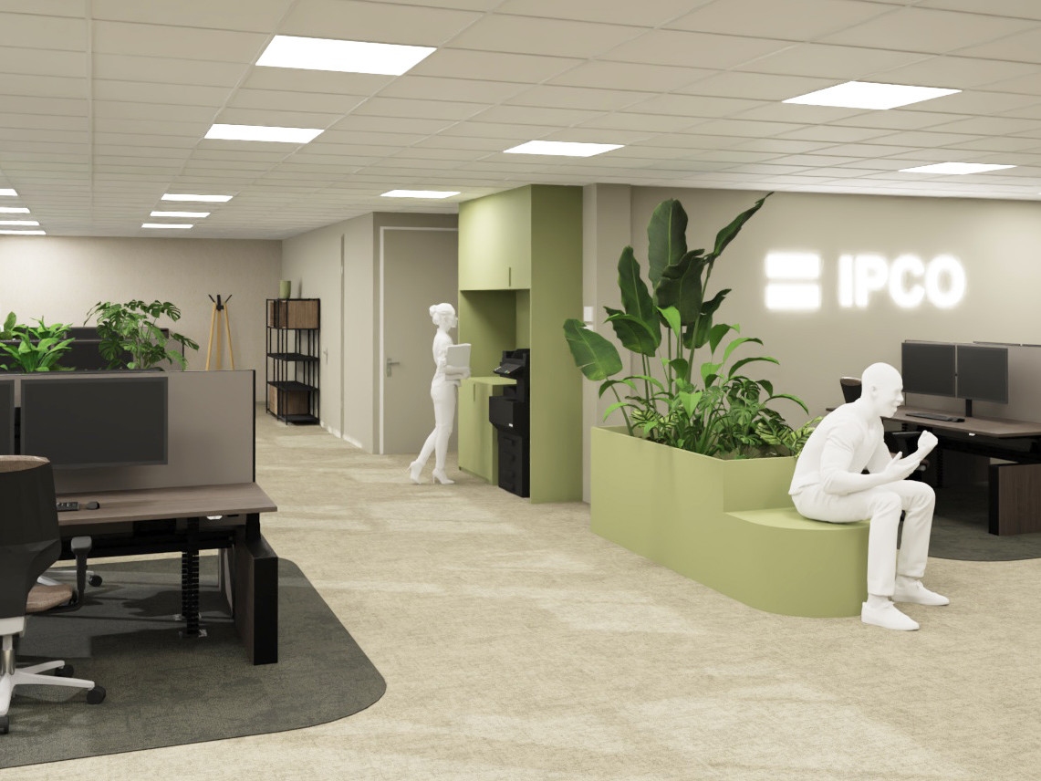 3D animatie van een biophilic kantoorinrichting