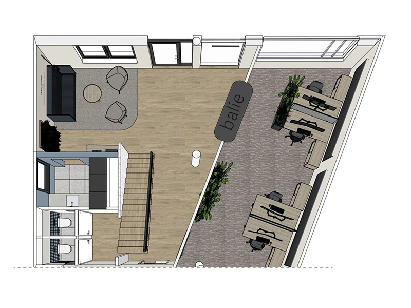 2D tekening receptie inrichting