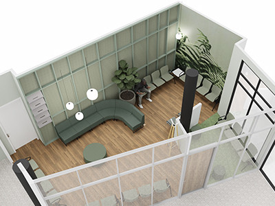 3D ontwerp van een wachtkamer inrichting